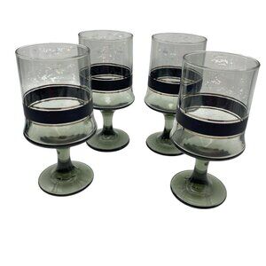 Vintage Libbey smokey grey black Camelot drinking glasses MCM